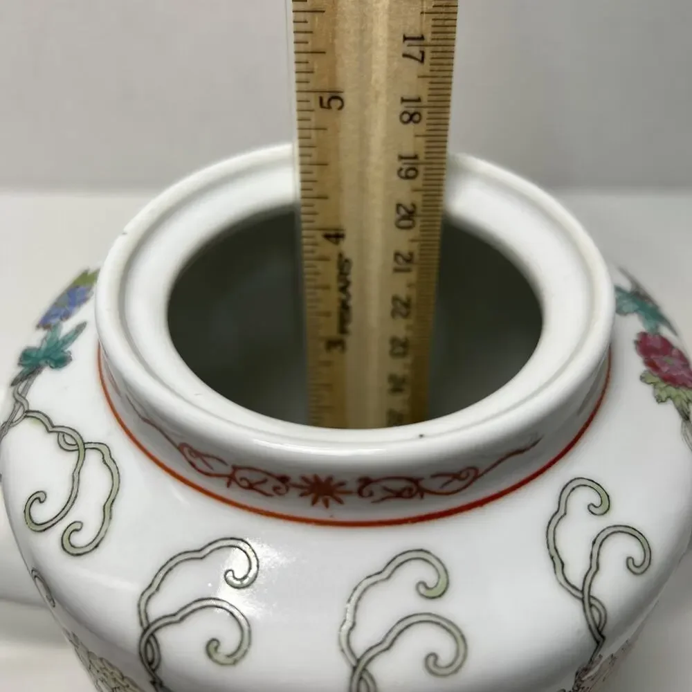 Vtg Chinese Jingdezhen Porcelain Floral Teapot Hand Painted Flowers Butterflies